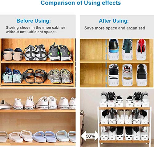 UrMsun 10 Stück Schuhschlitz-Organizer verstellbarer Schuhstapler, platzsparend, Doppelstock-Schuhregal, Schuhhalter für die Organisation im Schrank, Organizadores de zapatos, Weiß