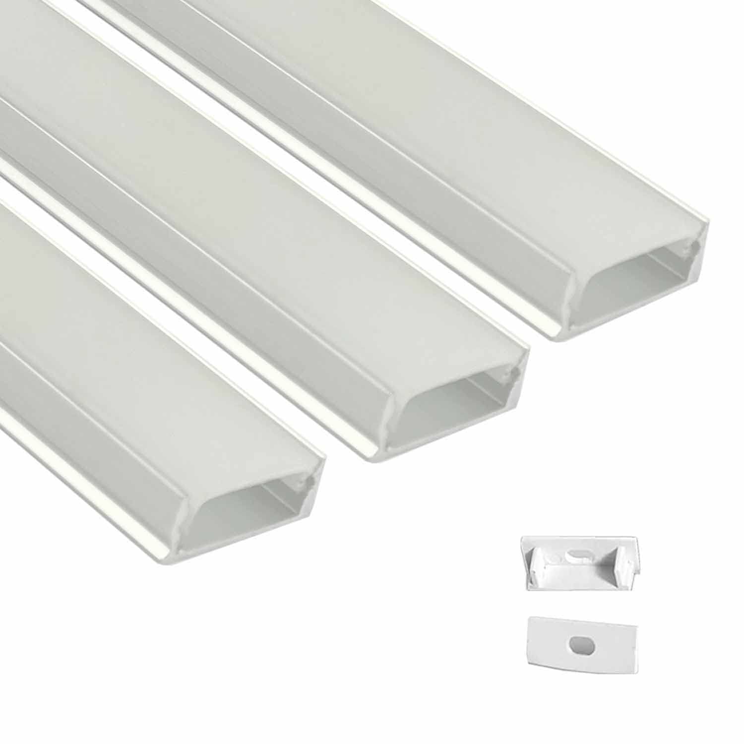 Abaj Lighting (25x12mm) LED Strip Light 1Meter Aluminium Rectangular Surface Profile Light Channels with Diffused Cover, End Caps and Mounting Clips Without LED Straight Linear - Pack of 3