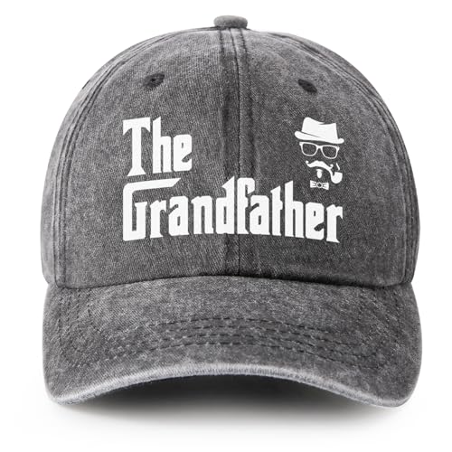 Gifts for Grandfather, Grandpa Hat, Grandpa Birthday Gifts from Grandkids, Grandfather Fathers Day Thanksgiving Ideas from Grandson, Adjustable Washed Cotton New Grandpa Baseball Cap Grey