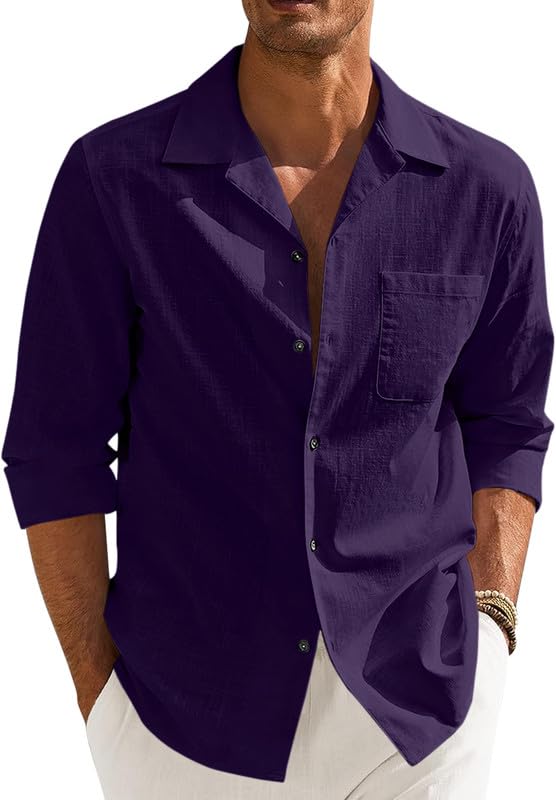 Image of Combo of Men's Casual Cotton Blend Shirt || Long Sleeve Button Down with Spread Collar | Lightweight Breathable Fabric | Stylish Solid Shirt for Beach, Office & Everyday Wear Pack of 2