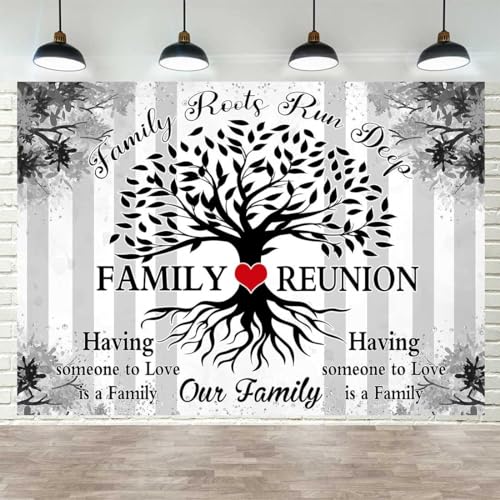 Black White Family Reunion Backdrop 7x5ft Family Reunion Decorations by MCCKTIU - Used condition - Image 5