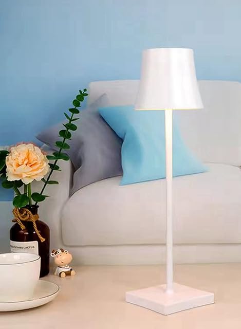 Rechargeable Cordless LED Table Lamp, 5200mAh Battery Powered Desk Lamp, USB Portable Metal Light, Nightstand Mini Small Bedside Light for Indoor Outdoor Restaurant Bar Coffee Shop, White