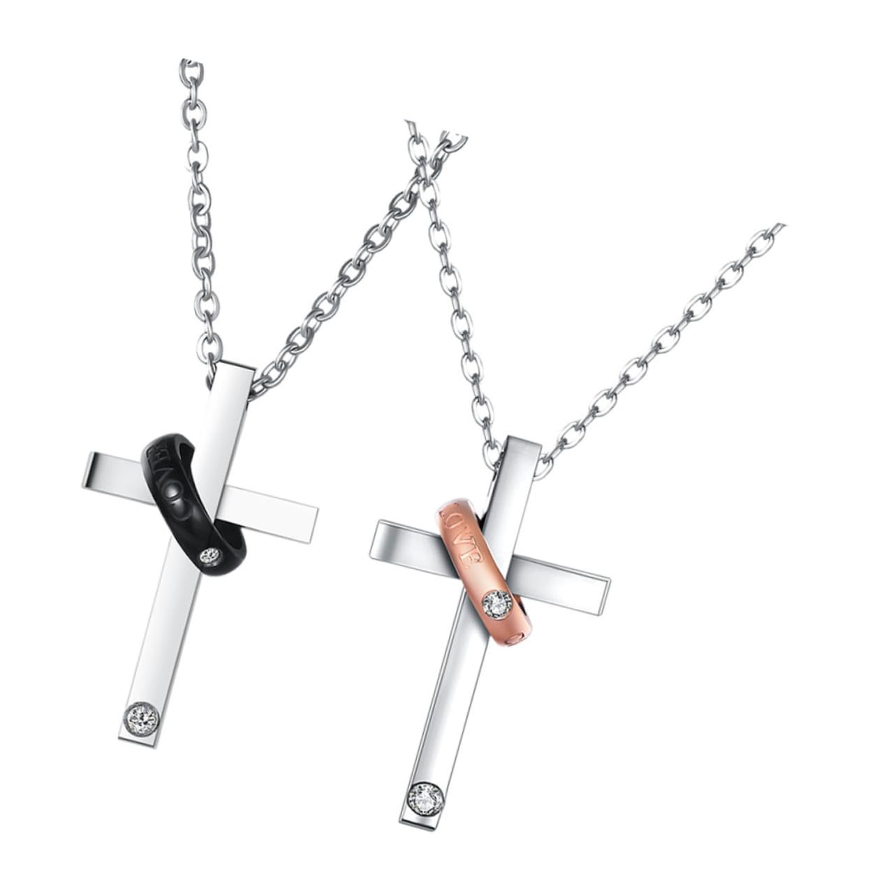 Couple Cross Necklace Set with Chains for Valentine’S Day, Stainless Steel Cross-Pattern Neck Chains for Men and Women, Romantic Jewelry Gift for Couples