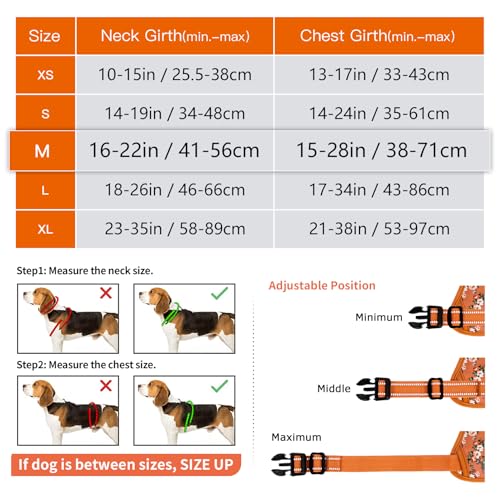HEELE Hundegeschirr, Hundegeschirre mittelgroße Hunde mit Griff reflektierendes Hundegeschirr gepolstertes Brustgeschirr No Pull Geschirr Hund Verstellbar, Blume-Orange, M
