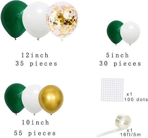 Miniatura 5 de Arco de guirnalda de globos de color verde oscuro y blanco, 122 globos dorados metálicos de color verde oscuro, globos verdes y dorados para