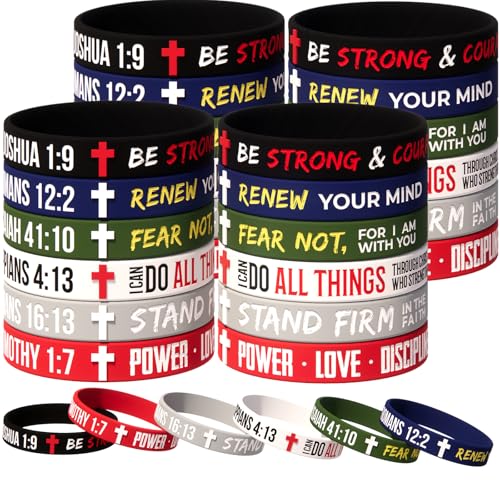 DaikeAion 60pcs Bulk Christian Silicone Wristbands with Inspirational Bible Verse