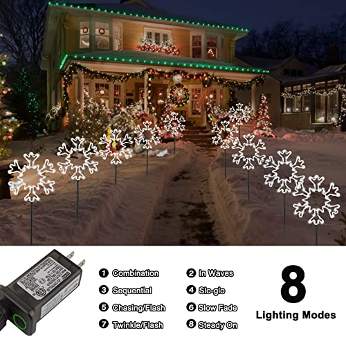 Brightown Christmas Snowflake Pathway Lights, 2 Packs 10 Lights 27Ft 240 Led 8 Modes, Shatterproof Led Snowflake Pathway Marker Lights Plug In For Yard, Patio, Outdoor Path Decorations, Snowy White #TOP1
