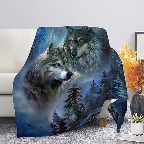 xixirimido Wolf Throw Blanket Durable Plush Fleece Sherpa Throw for Boys Girls Office Soft Flannel Throws Bedding Soft Comfy