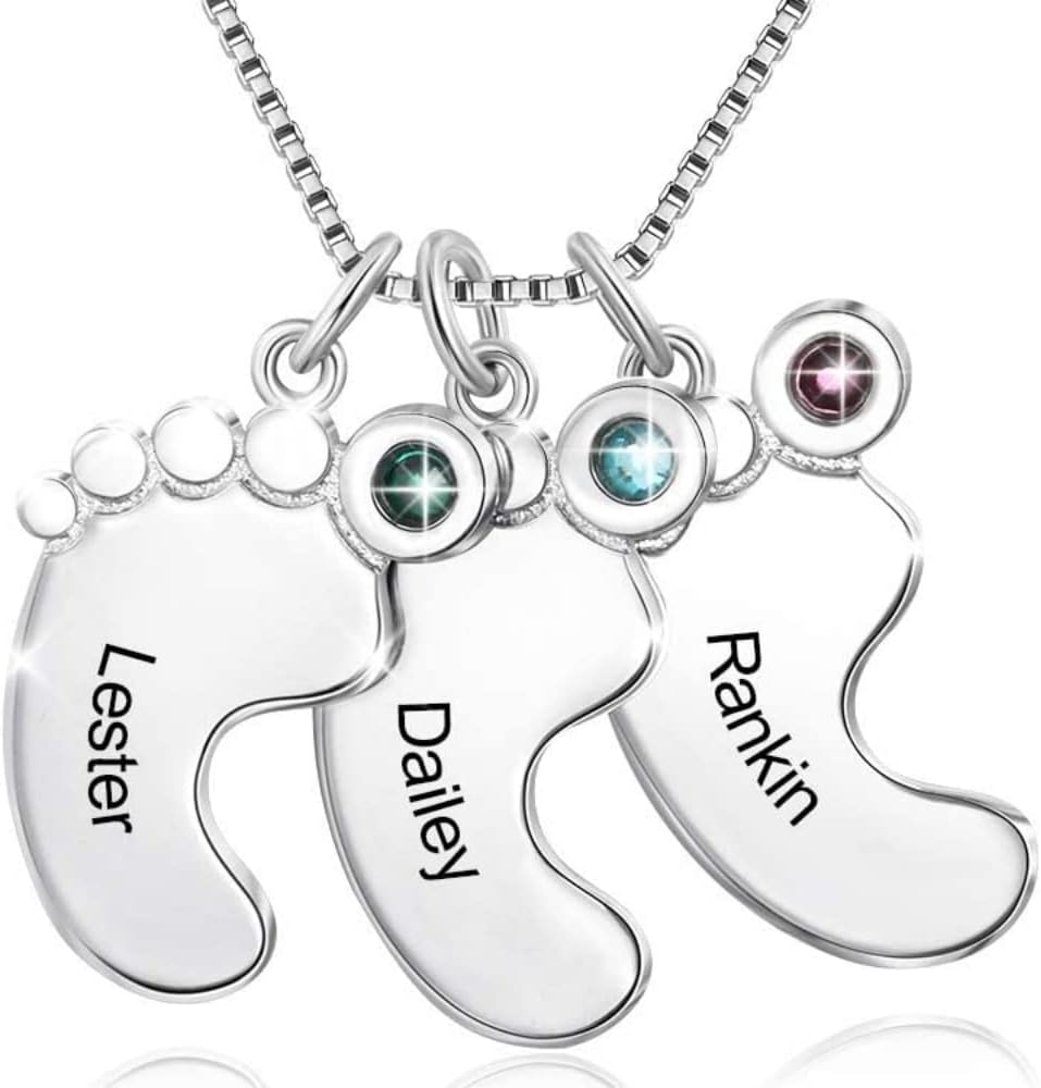 Wendy Made Personalized Baby Feet Necklace with Names and Birthstones