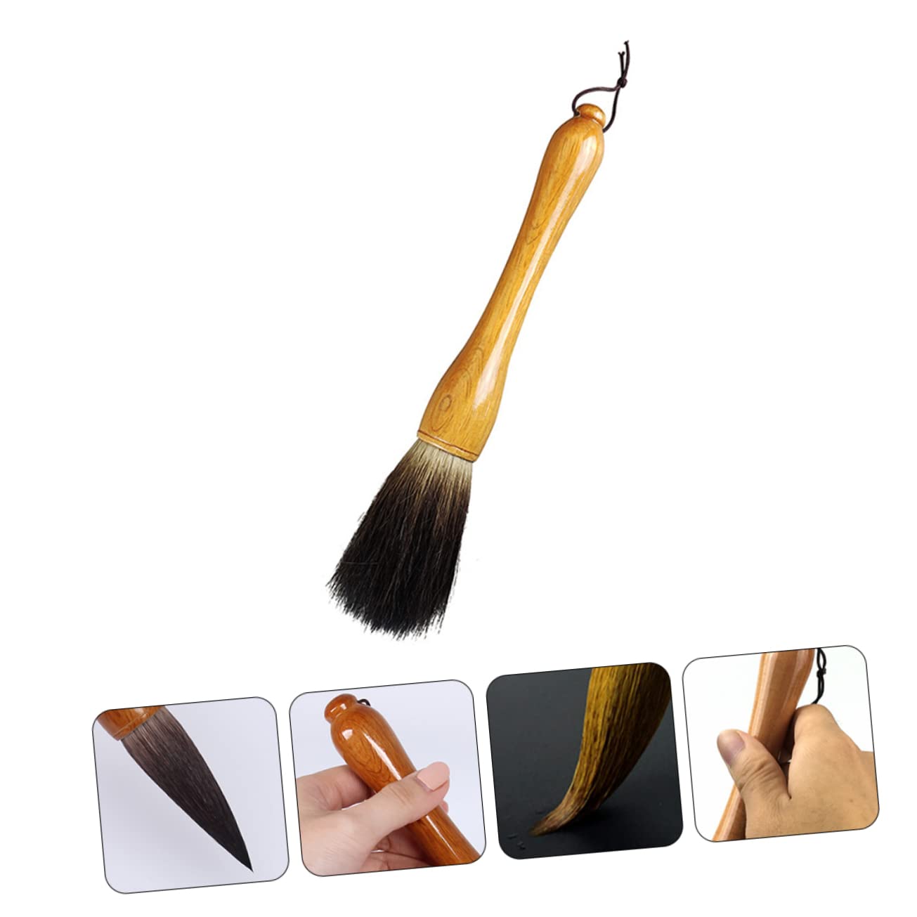 HOMSFOU Practical Brush Pen Solid Wood Handle Calligraphy Brush Pen Chinese Calligraphy