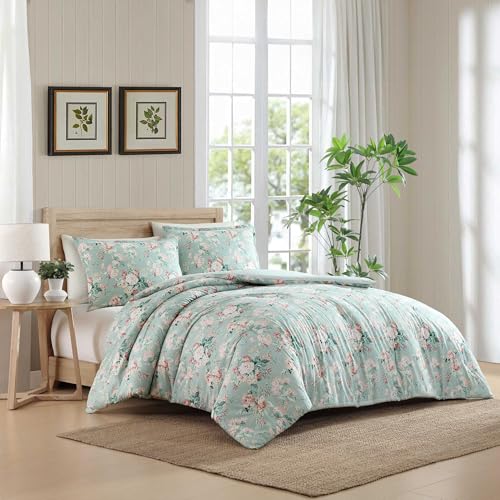 Image of Laura Ashley - Comforter Set, Luxurious Bedding with Matching Shams, Soft & Serene Room Essentials (Rosemoore Teal, Full /Queen)