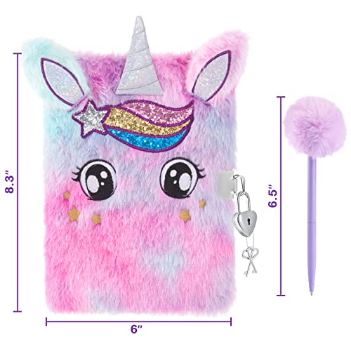 Plush Unicorn Notebook Set - Sparkly Journal Unicorn Diary For Girls Kids Gift Embroidery Fuzzy School Travel A5 Secret Lined Notepad Ballpoint Pens Tape With Locks And Keys #TOP1