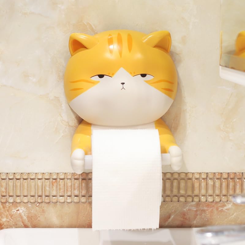 Cute Cat Shaped Toilet Paper Holder, Novelty Wall Mounted Paper Roll Holder Dispenser, Creative Bathroom Kitchen Wall Decor