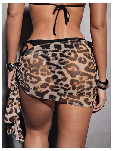 Women's Cheetah Beach Skirts Y2K Sarong Knot Side Bathing Suit Cover Up Rave Resort Outfits3