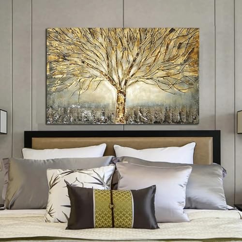 Tableau sur toile Arbre de vie doré cadeau idéal avec cadre pour maison