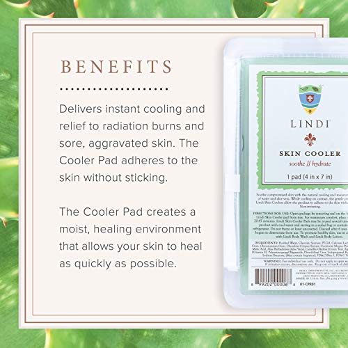 Lindi Skin Cooler Pad - Cooling Hydro-Gel Formulated To Reduce Redness And Inflammation - Infused With Aloe Vera And Green Tea To Sooth & Relieve Radiation Burns (1 Pack, 4X7 Inch) #TOP2