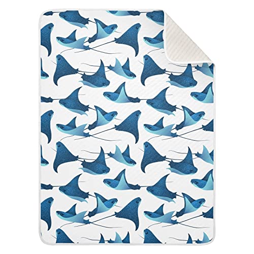 Image of Swaddle Blanket Manta Ray Fish Marine Animal Cotton Blanket for Infants, Receiving Blanket, Lightweight Soft Swaddling Blanket for Crib, Stroller, Nursery Blankets, 30X40In White