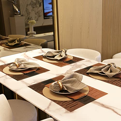 Placemats Set Of 6, Table Placemats, Heat Resistant Woven Placemats,Washable Pvc Place Mats, Woven Vinyl Placemats, Non-Slip Stain Resistant Kitchen Table Placemats Easy To Clean (Coffee-02) #TOP2