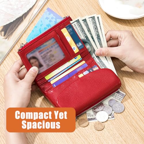 Unisex Pebble Real Leather RFID Wallet – Slim Bifold Zipper Wallet with ID Windows with Coin Pockets, Card Slots & Cash Holder – Scratch Resistant, Waterproof, Travel-Friendly (D-Orange)2