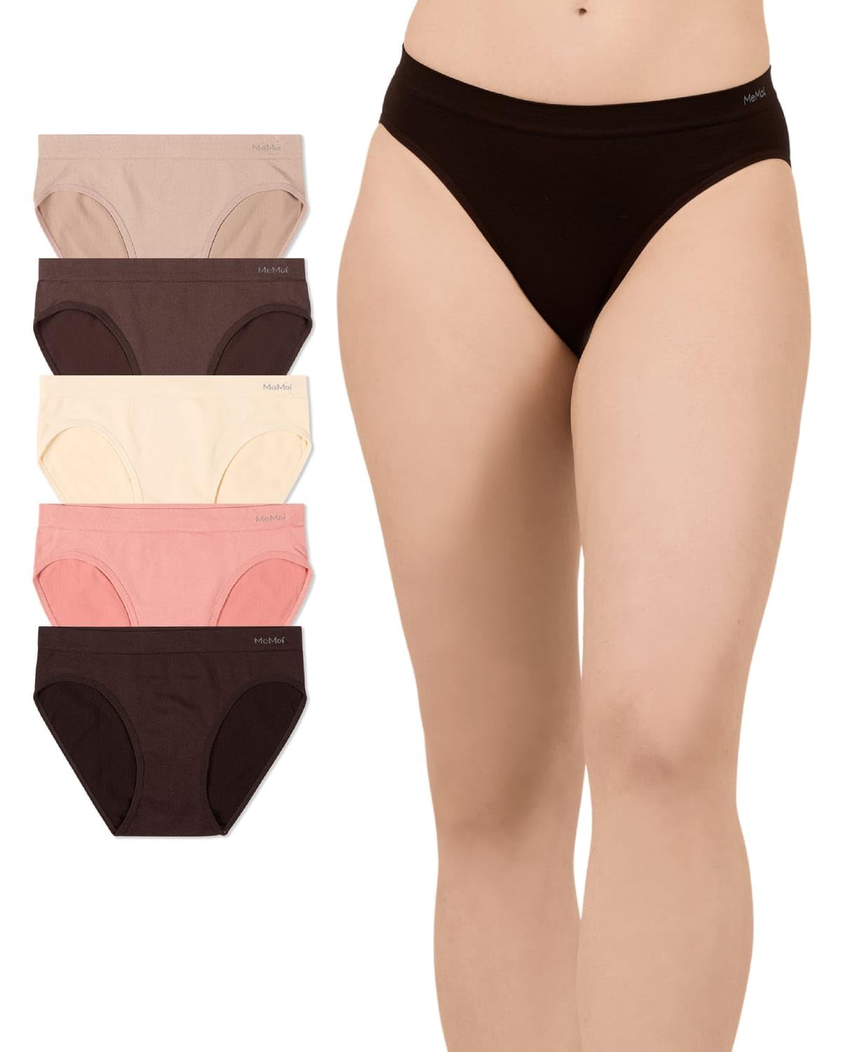 MeMoi Women's Seamless Bikini Panties 5 Pack, No Show Underwear