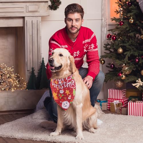 2 bandanas natalinas para cães, estampa xadrez Feliz Natal, cachecol triangular, ajustável, lavável,