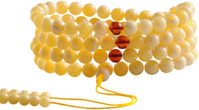mala beads  8Mm Yellow White Amber Beaded Necklace Bracelet 108 Buddha Rosary Beads for Yoga Prayer Meditation Color WitWit