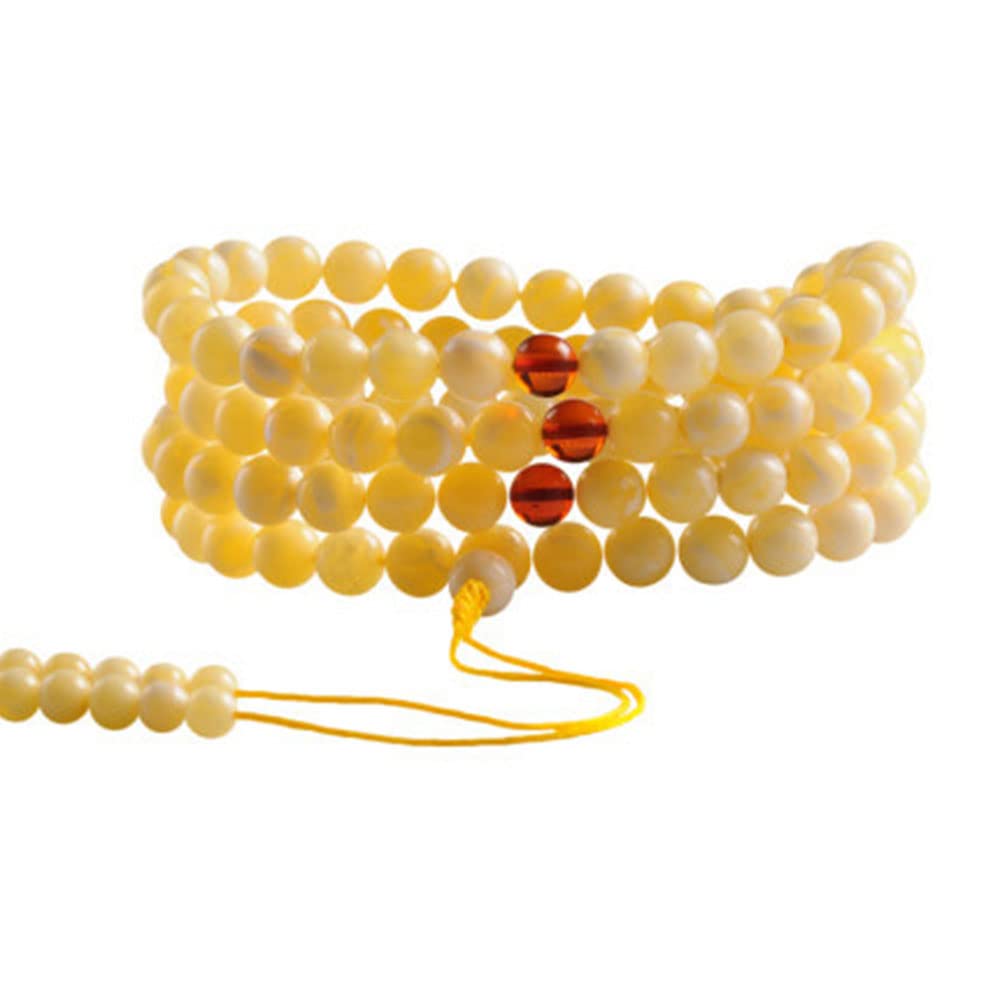 TBDdsd Prayer bead bracelets, 8Mm Yellow White Amber Beaded Necklace Bracelet 108 Buddha Rosary Beads for Yoga Prayer Meditation (Color : Wit)(Wit)