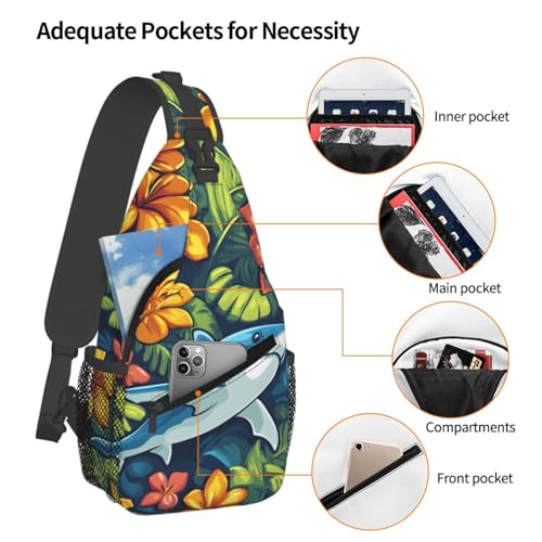 Mochila bandolera ligera para adultos estilo Cute Ocean Shark Flower miniatura 4