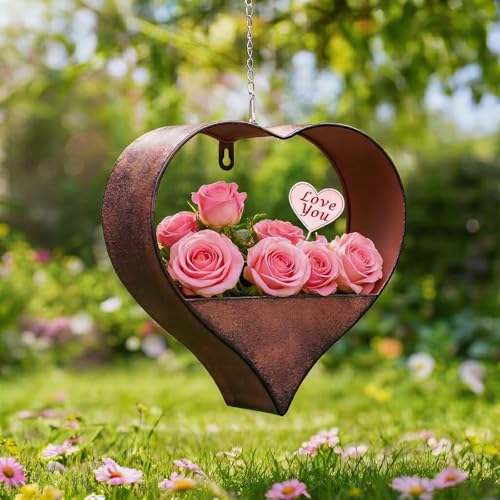 Rustic Heart Wall Planter with Solar Light