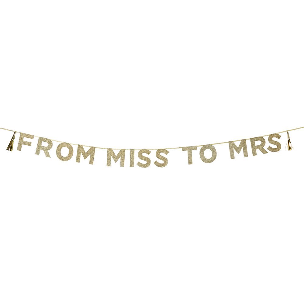 Talking Tables 'From Miss to Mrs' Glitter Banner Party Decorations, 3M, Gold, 1 x 22 x 22 cm