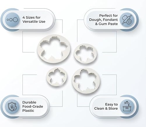 Miniatura 3 de Juego de 4 cortadores de fondant de pétalos de peonía, moldes de flores de grado alimenticio para decoración de pasteles, pasta de goma y