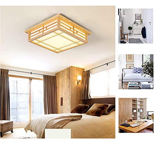 Tfcfl 18 Inch Wood Led Ceiling Light Japanese Style, Vintage Square Ceiling Lamp Light Fixture White/Neutral/Warm Light Dimming Remote For Dining Living Room Bedroom Balcony #TOP3