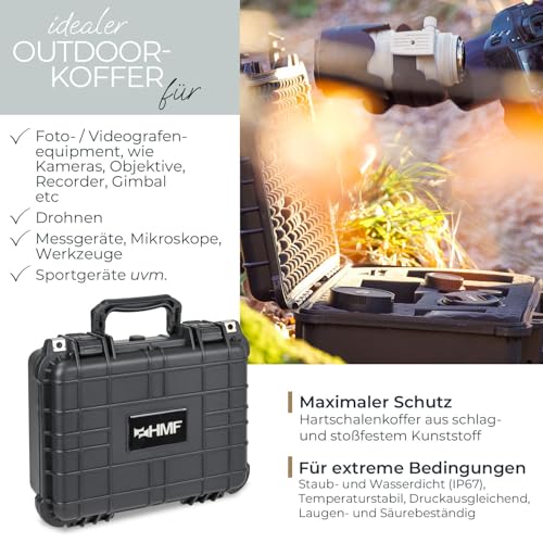 HMF ODK100 Outdoor-Fotokoffer, Transportkoffer mit Rasterschaumstoff | 34 x 29,5 x 15,5 cm
