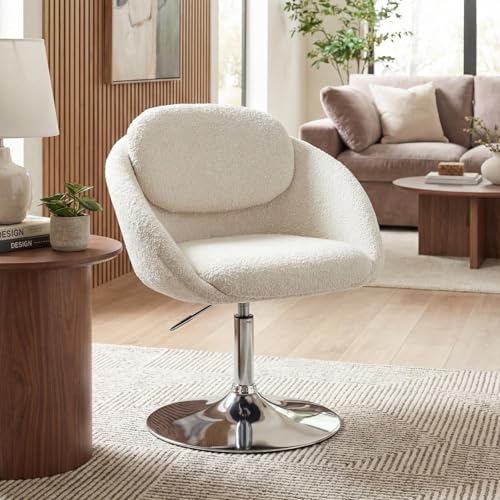 DAYALANE Fauteuil de Salon Confortable Pivotant à 360° Chaise de Coiffeuse en Chenille Fauteuil de Maquillage Réglable en Hauteur pour Chambre Lecture, Beige