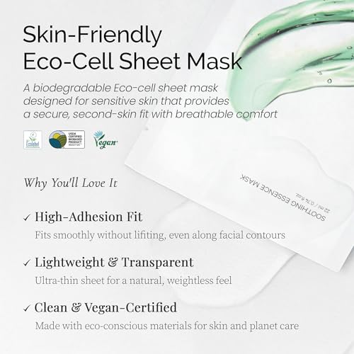 Image of Soothing Essence Mask (1ea), Calming Hydrating Sheet Mask for Sensitive Skin, Korean Skincare Facial Mask for Smooth & Healthy Skin, Clean Beauty, Vegan