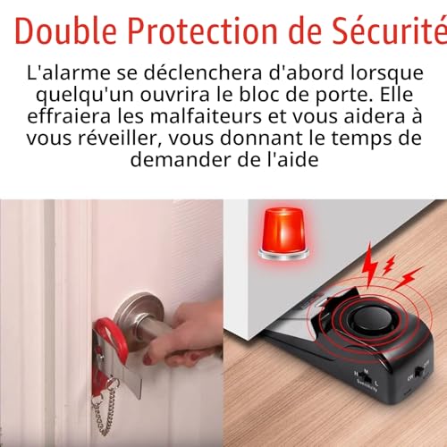 QEEYON Butée de Porte avec Alarme et Serrure de Porte Portable, Cale Porte avec Alarme 120 dB, kit de Porte de Sécurité à Double Protection Réglable pour la Protection Personnelle de la Maison,Voyage – vue 3