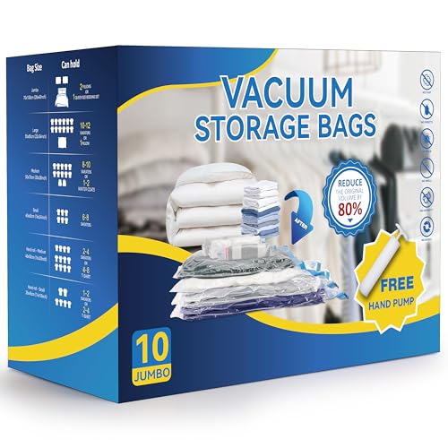 Simple Deluxe 10 Jumbo Vacuum Seal Bags with Hand Pump, Vacuum Storage Bags, Space Saver Bags for Comforters, Blankets, Bedding, Pillows, Clothes by Simple Deluxe - Used condition - CA$17.75