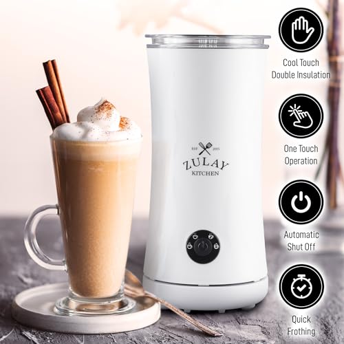 Image of Zulay 4-in-1 Milk Frother and Steamer - Automatic Hot and Cold Foam Maker with Auto Shut Off & Temperature Control for Coffee, Latte, Cappuccino, Hot Chocolate - White