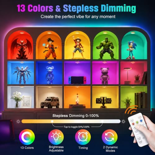 Image of Rechargeable RGB Puck Lights with Remote Control, Wireless Under Cabinet Lighting,13 Color Changing Lights with Dimmer, Timer,2000mAh Battery Operated Tap Lights for Kitchen (Natural Wood, 8PCS)