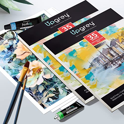 UPGREY Watercolor Paper Pack of 2 (70 Sheets), 11"x14" Cold-Pressed Sketchbook Pad, Textured & Heavy Weight, Wet & Dry Media, Acrylic & Watercolor Painting & Sketching for Artists Kids(140lb/300gsm)