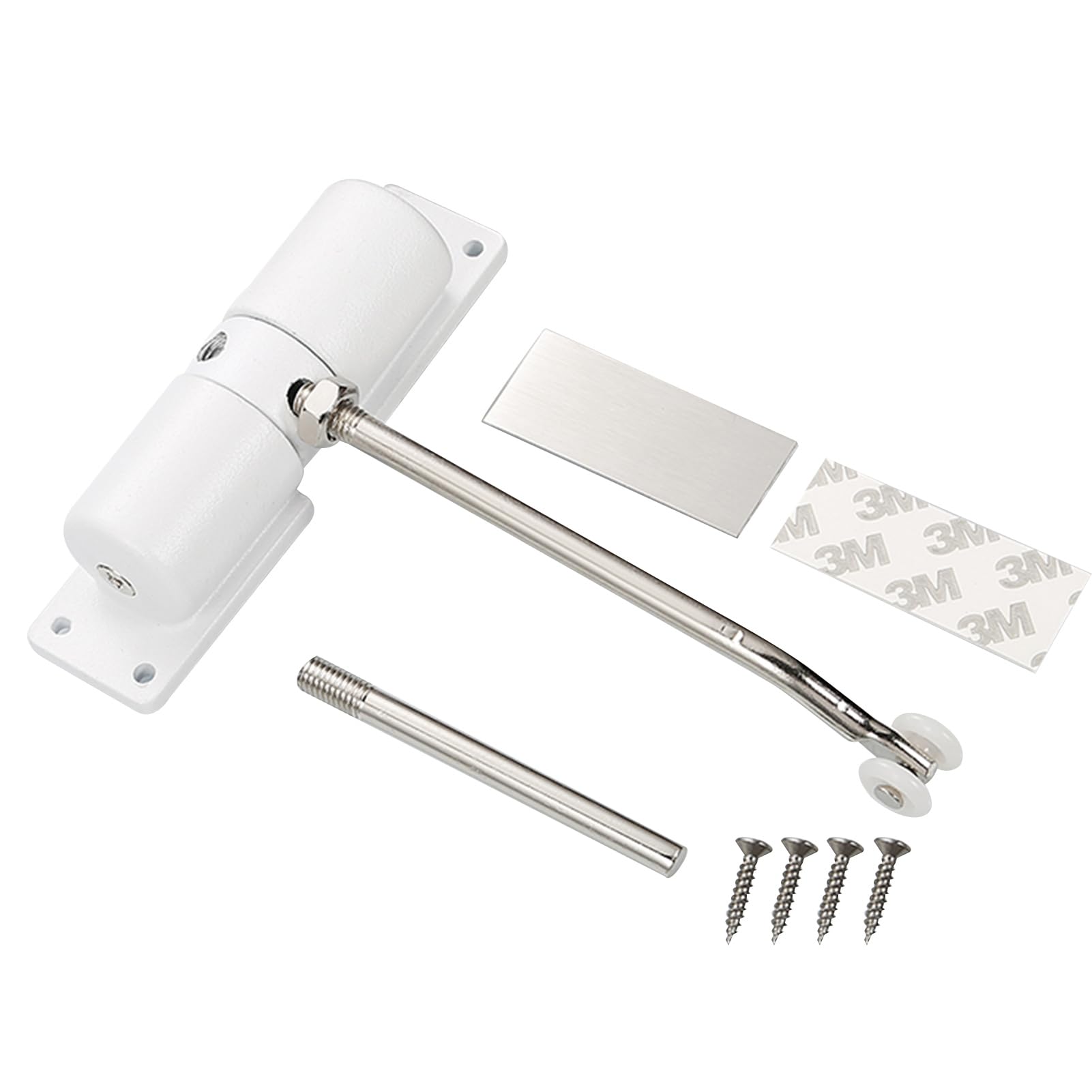 DAYONG Automatic Door Closer, Adjustable Door Spring Closer, Quiet Safety Wheel Roller Spring Auto Door Closing For Interior Door, Aluminum Spring Closer with Adjusting Rod and Screws (White)