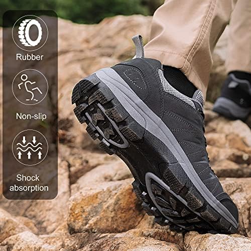 OL OUTJET LEGEND Men's Waterproof Hiking Shoes Leather Comfortable Lightweight Anti-Slip Outdoor Walking Work Sneakers Black — view 5