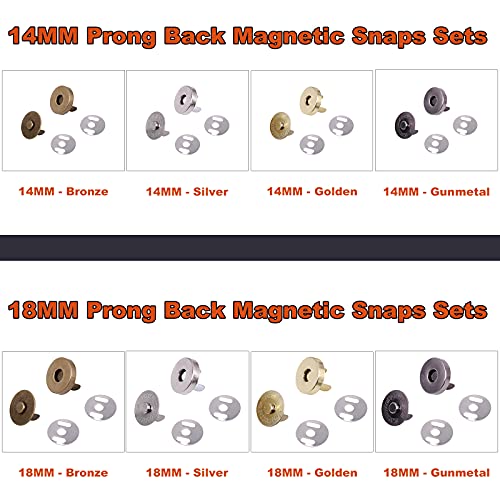 Tanstic 88 Sets 14Mm And 18Mm 4 Color Magnetic Button Clasps Snaps Fastener Clasps Button Knitting Buttons Sets For Sewing, Craft, Purses, Bags, Clothes, Leather #TOP2