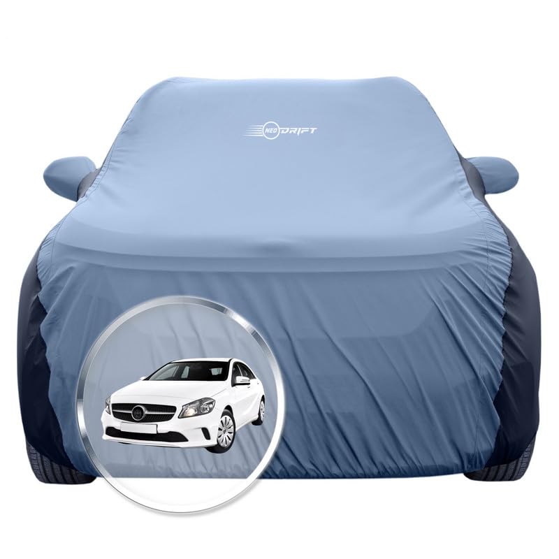 Image of NEODRIFT 'SuperTech' Car Cover for Mercedes A Class (100% Water-Resistant, All Weather Protection, Tailored Fit, Multi-Layered & Breathable Fabric) (Colour: L.Blue+Black)