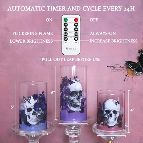 Image of Gothic Skull Flameless Candles Set with Remote Control Timer Function, 3-Piece Horror Theme Halloween Decorative Candles for Home Party Haunted House Horror Theme Halloween Decorations