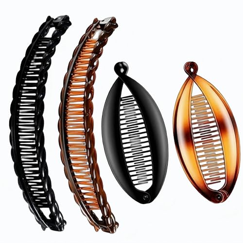 4 Pcs Banana Hair Clips Small Fishtail Hair Combs Double Comb Hair Clips for Fine & Thick Hair Ponytail Holders for Long Hair Women