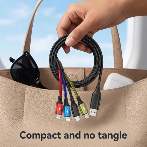 Image of Verilux 6 in 1 Multi Charging Cable, 3.9FT /1.2M C Type Charger Cable for All Devices Braided USB A /C to Lighting /Type C /Micro USB Ports, Universal Charger Cable for iPhone Series /Galaxy /Tablets /PS