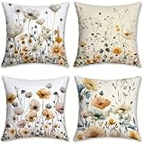 Cuscini da Esterno Impermeabili Velluto Cuscini per Divano Set di 4 Copricuscini Divano idyllico Federa Cuscino Quadrato, Decorazioni Giardino per Esterno, Decorazioni Estate, 40x40cm, Fiori, o-804