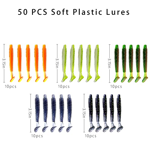 Soft Fishing Lures For Bass, Soft Paddle Tail Fishing Swimbaits Lures, Fishing Baits Kit With Box For Fishing Trout Redfish Freshwater Saltwater #TOP1