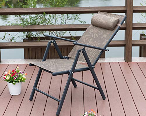 PatioPost Outdoor Folding Chair with Armrest Adjustable Reclining Lawn Chair Folding Aluminum with 7 Stalls, Outdoor & Indoor for Patio, Backyard, Poolside, Lawn Set of 2 - Jacquard